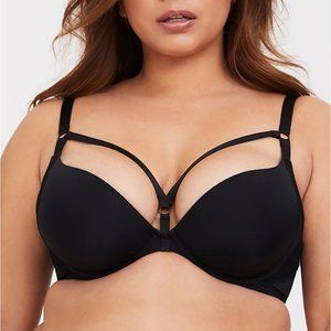 Torrid NWT 38C Strappy Fishnet Lace Push Up Plunge Bra Black
